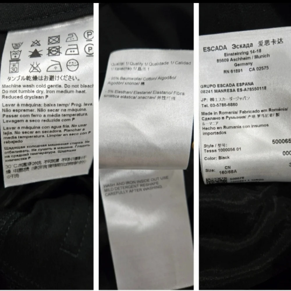 ESCADA Tessa Black Cotton Stretch Straight Leg Trousers Size 4-6 - Picture 12 of 12